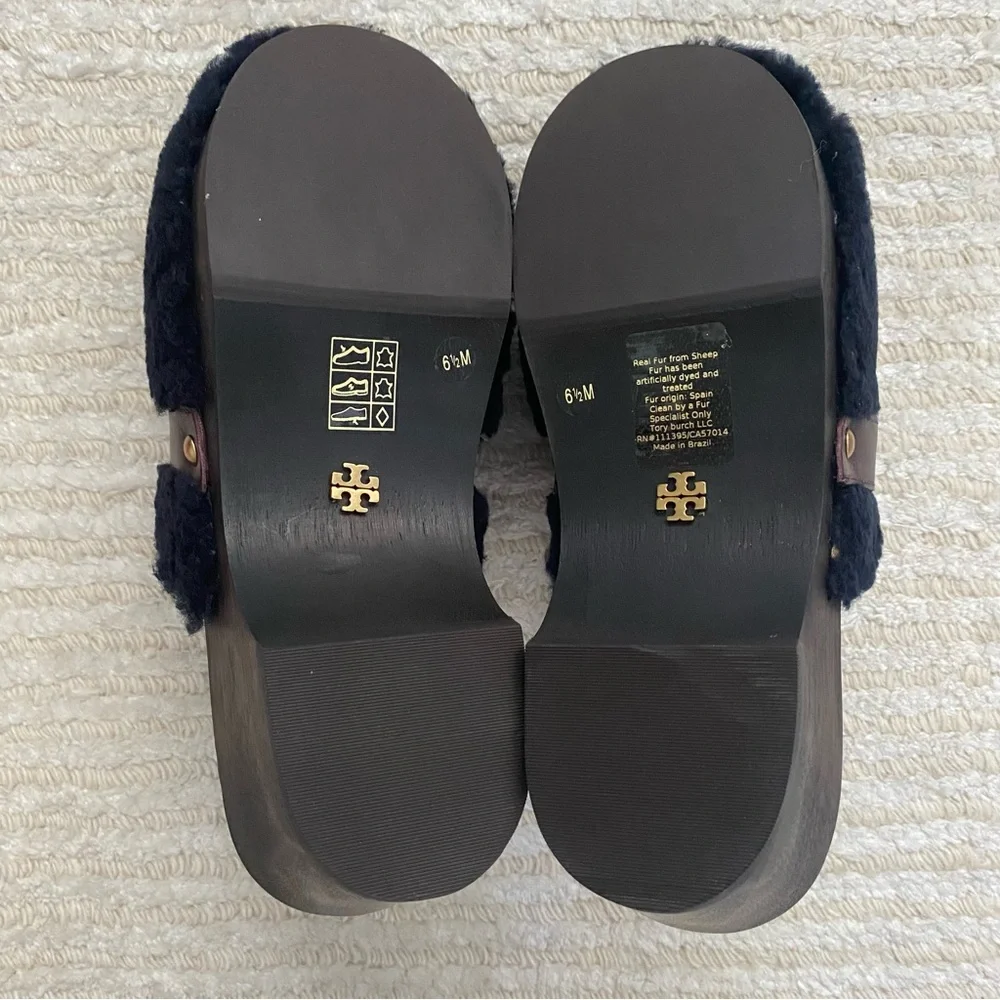 NWT Tory Burch Jessa Shearling Clogs perfect navy - Picture 10 of 14